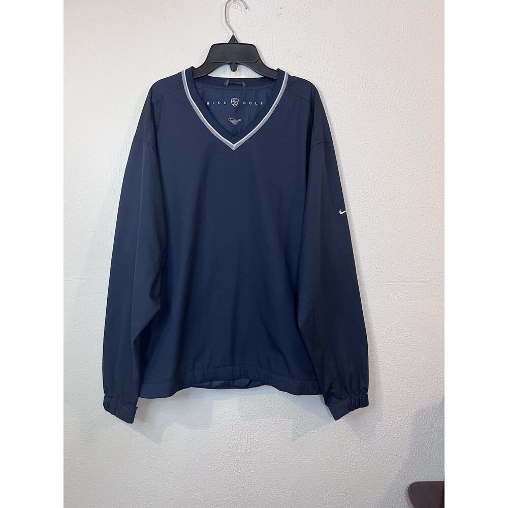 Nike Golf Windbreaker Jacket Pullover V Neck Mens Size L Navy Blue